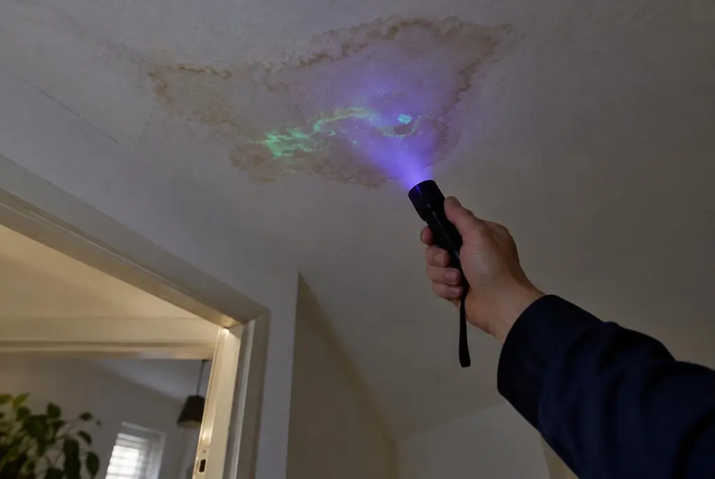 Lekdetectie Utrecht – kleurstof controleren op het plafond met uv-licht