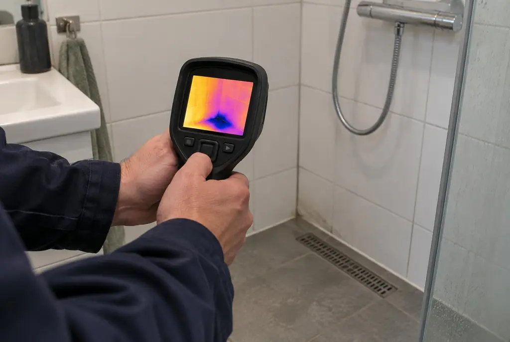 Lekdetectie Utrecht – lekdetectiespecialist met warmtebeeldcamera in een badkamer